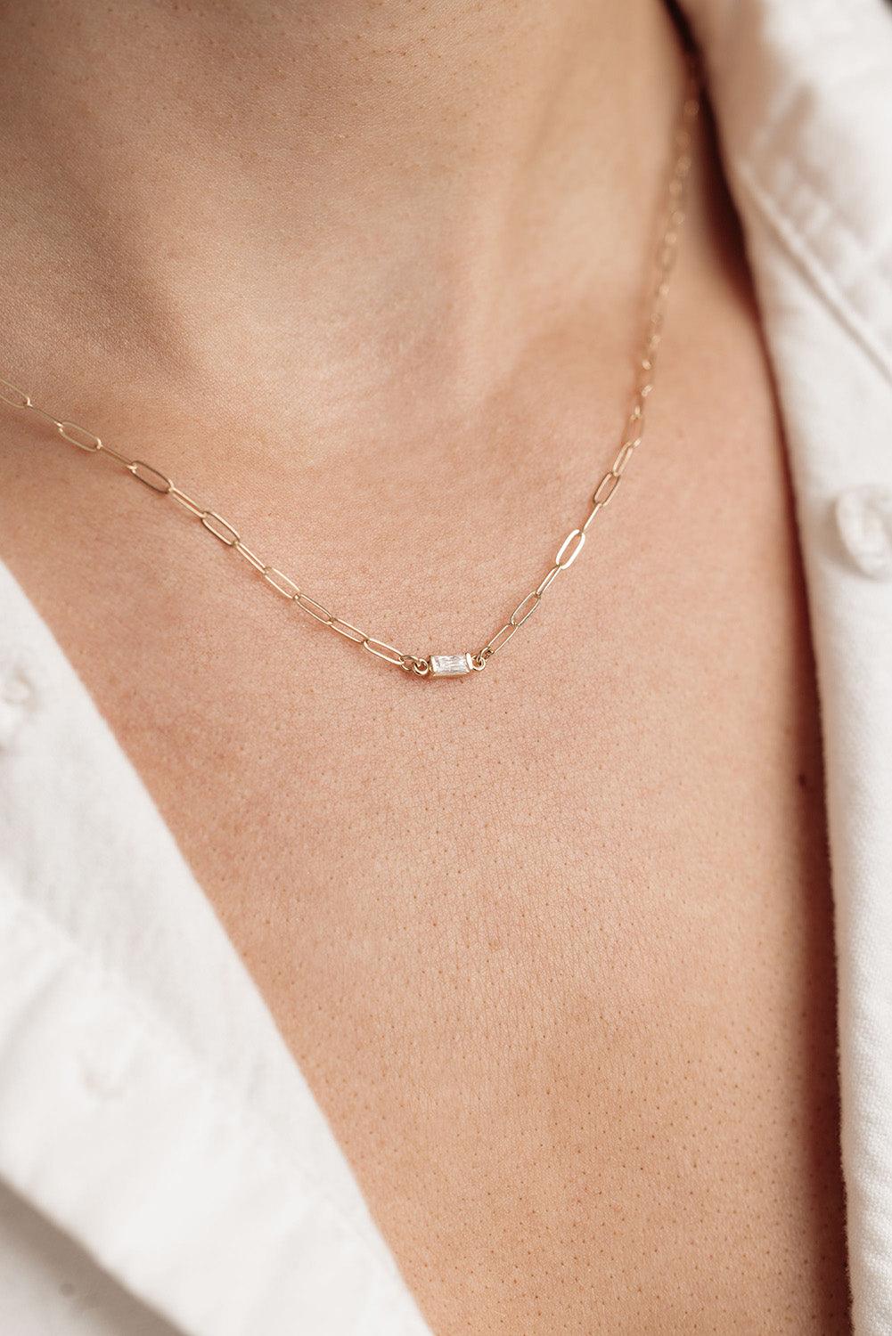 yellow gold large link necklace with lou charm