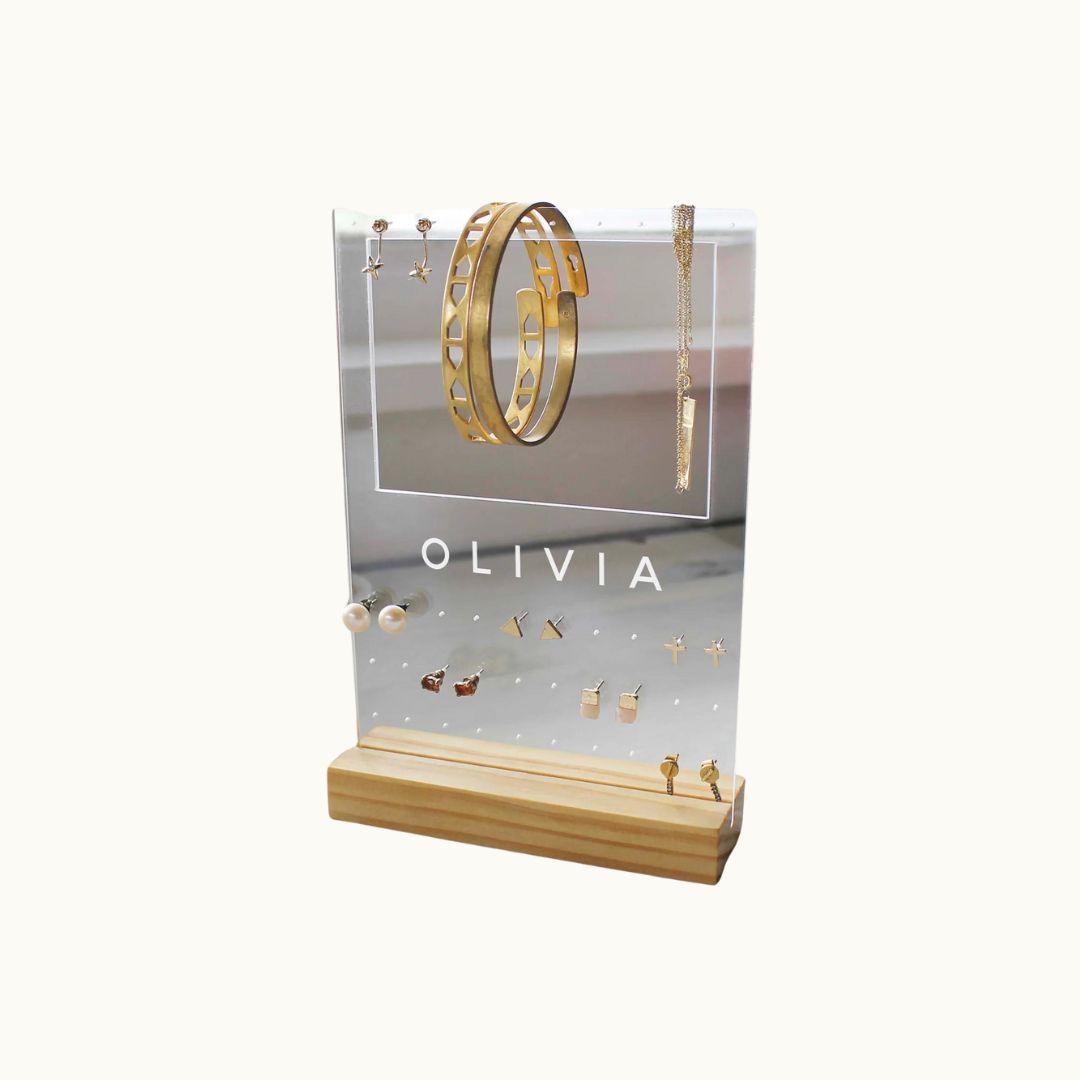 Personalized Jewelry Display with Wooden Stand