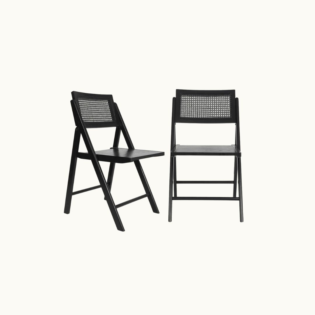 Black Rattan Folding Chairs (Set of 2)